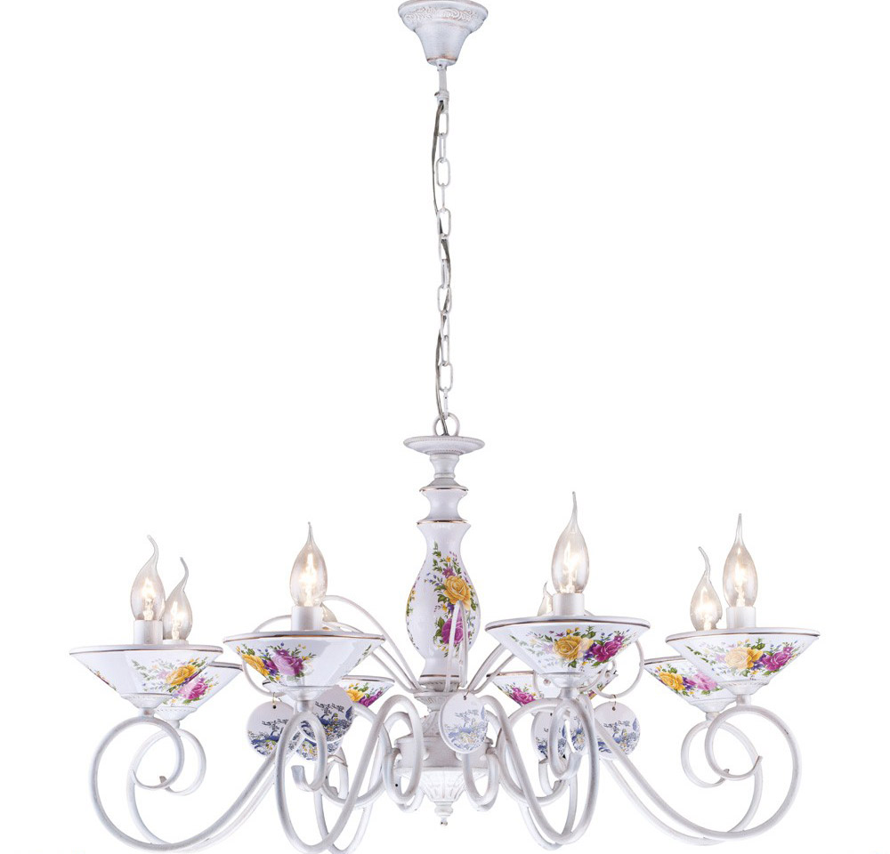 Люстра подвесная ARTE LAMP Fiorato, 8 ламп, белый с разноцветным