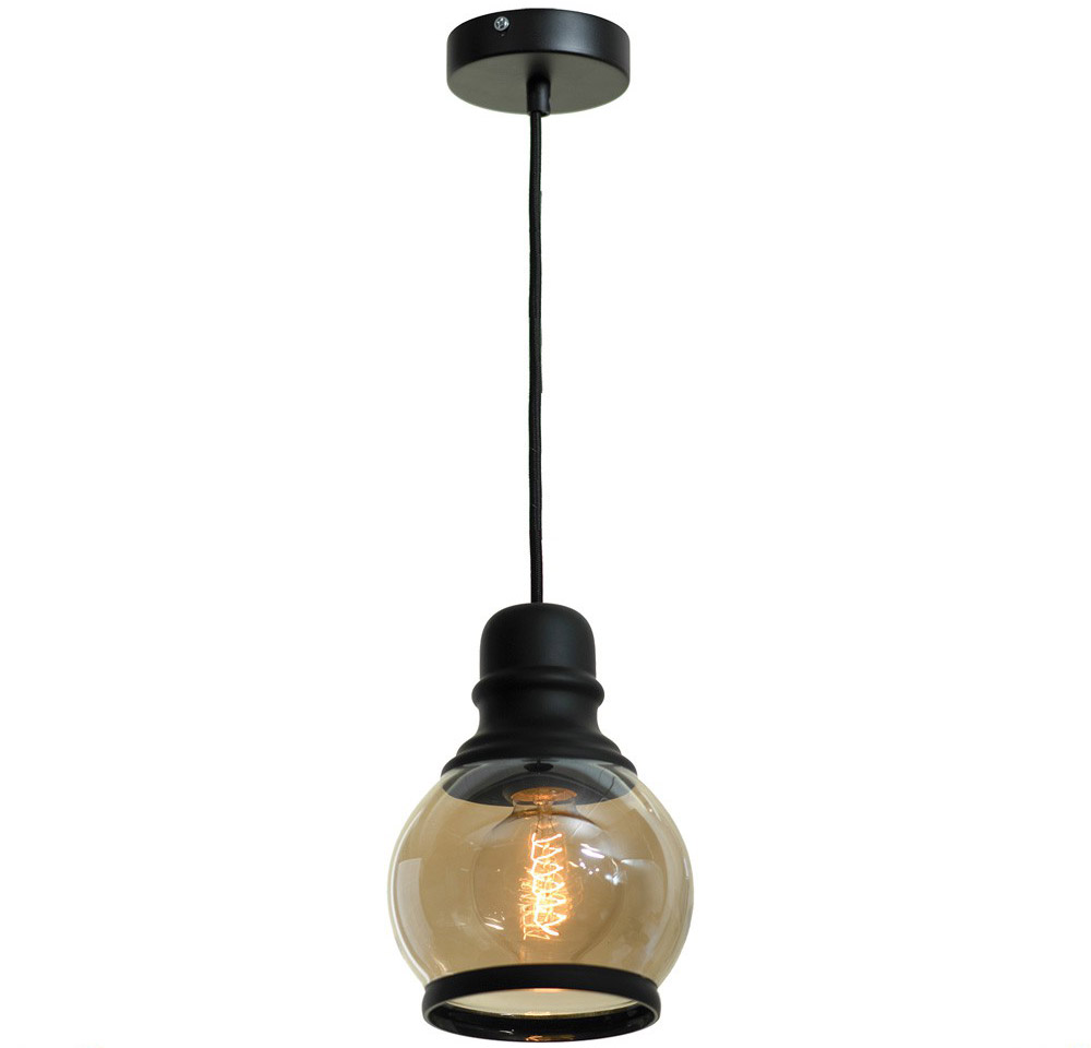 Светильник подвесной Lussole (Люссоль) Loft, 1 лампа, черный, янтарный